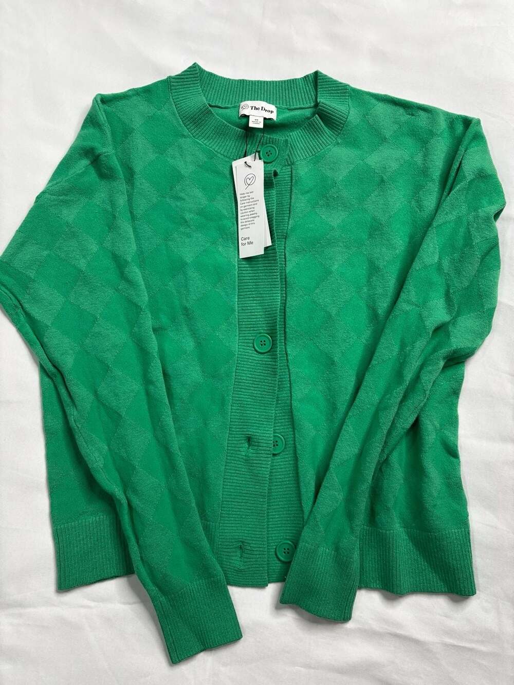 The Drop Abigail Texture Diamond Pattern Knit Cardigan in Jade